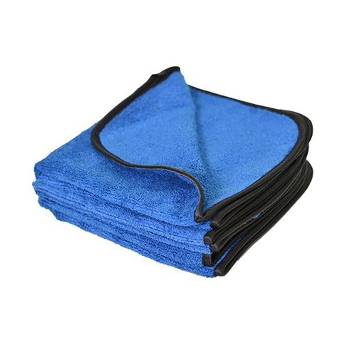PREMIUM MICROFIBER BLUE TOWEL BLACK TRIM PACK OF 3 16"X16"